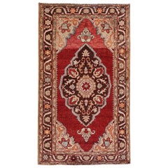 Red, Beige and Brown Handmade Wool Turkish Old Anatolian Konya Distressed Rug