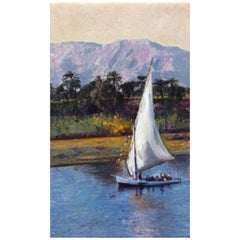 Vintage Evening on the Nile River Impressionist Painting 