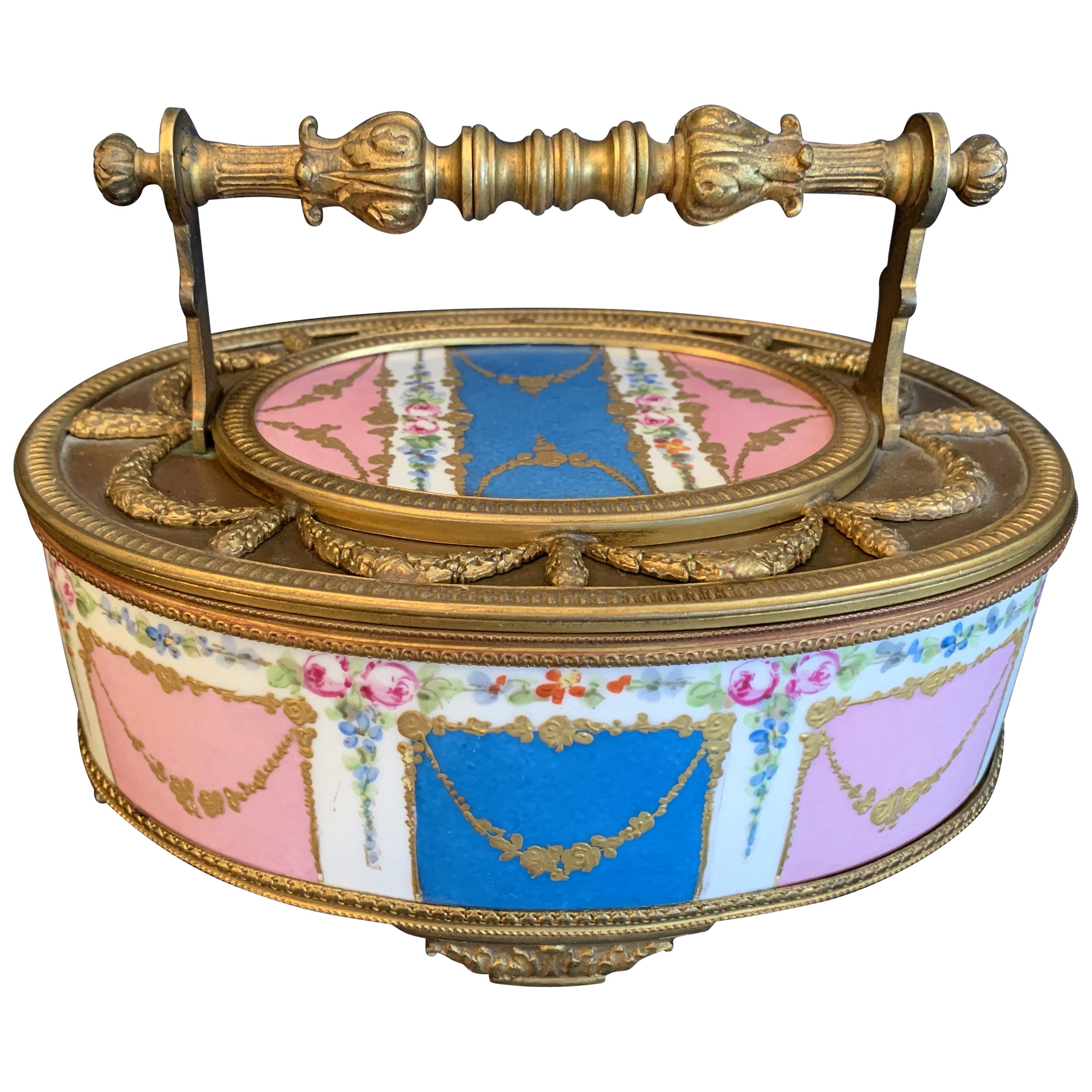 Wonderful French Hand Painted Sèvres Porcelain Bronze Ormolu Oval Casket Box