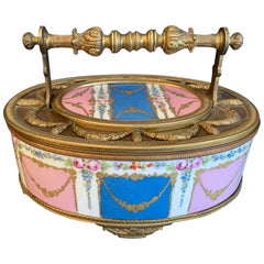 Wonderful French Hand Painted Sèvres Porcelain Bronze Ormolu Oval Casket Box