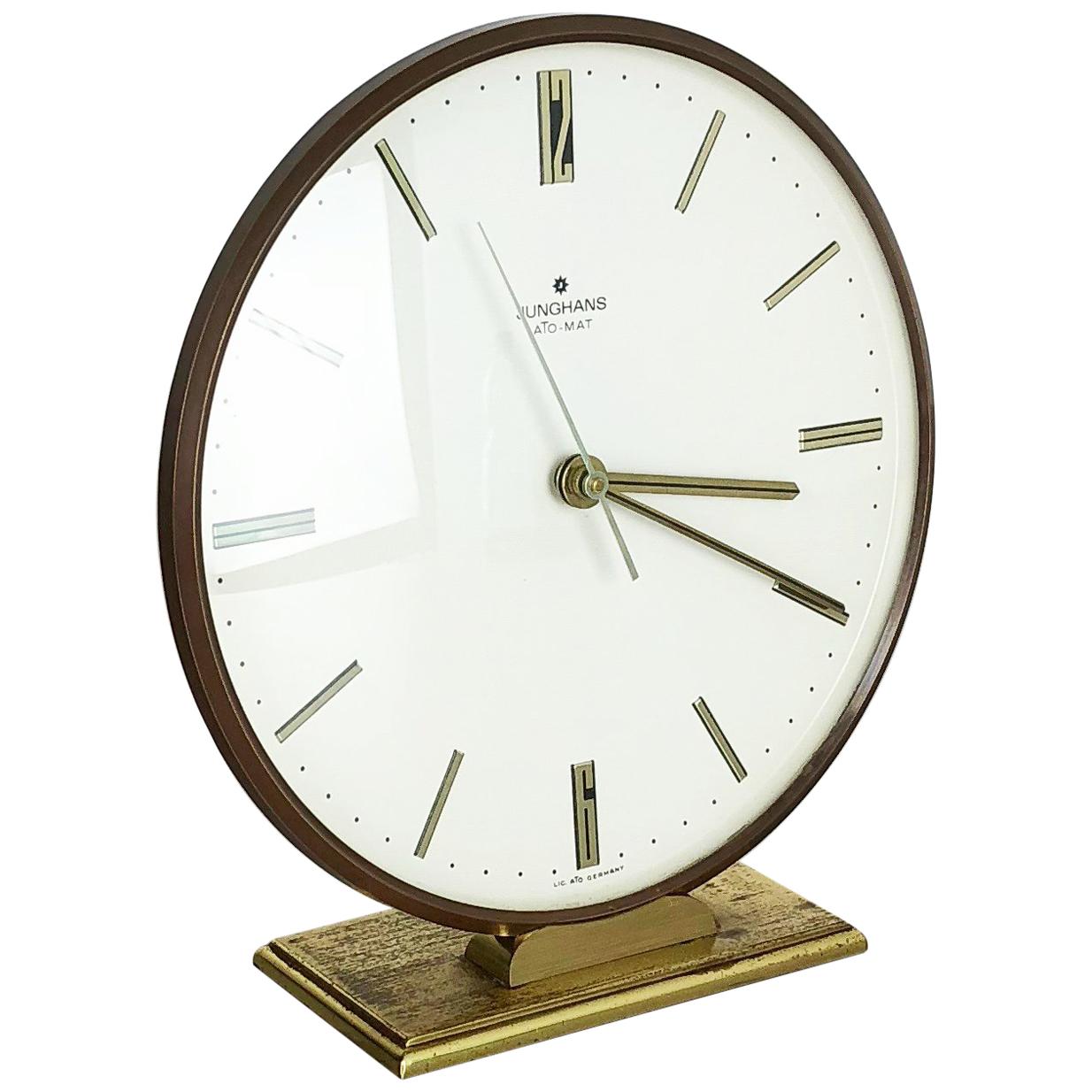 Vintage 1960s Modernist Brass Metal Ato, Mat Table Clock by Junghans