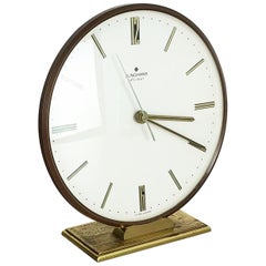 Vintage 1960s Modernist Brass Metal Ato:: Mat Table Clock by Junghans:: Germany