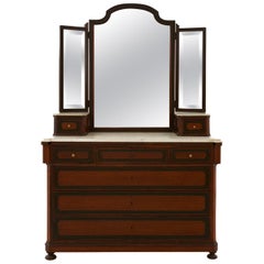 Late 19th Century Marble-Top Tri-Fold Mirror Commode Dressing Table