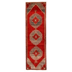 Red, Brown and Gray Handmade Wool Turkish Old Anatolian Konya Distressed Rug
