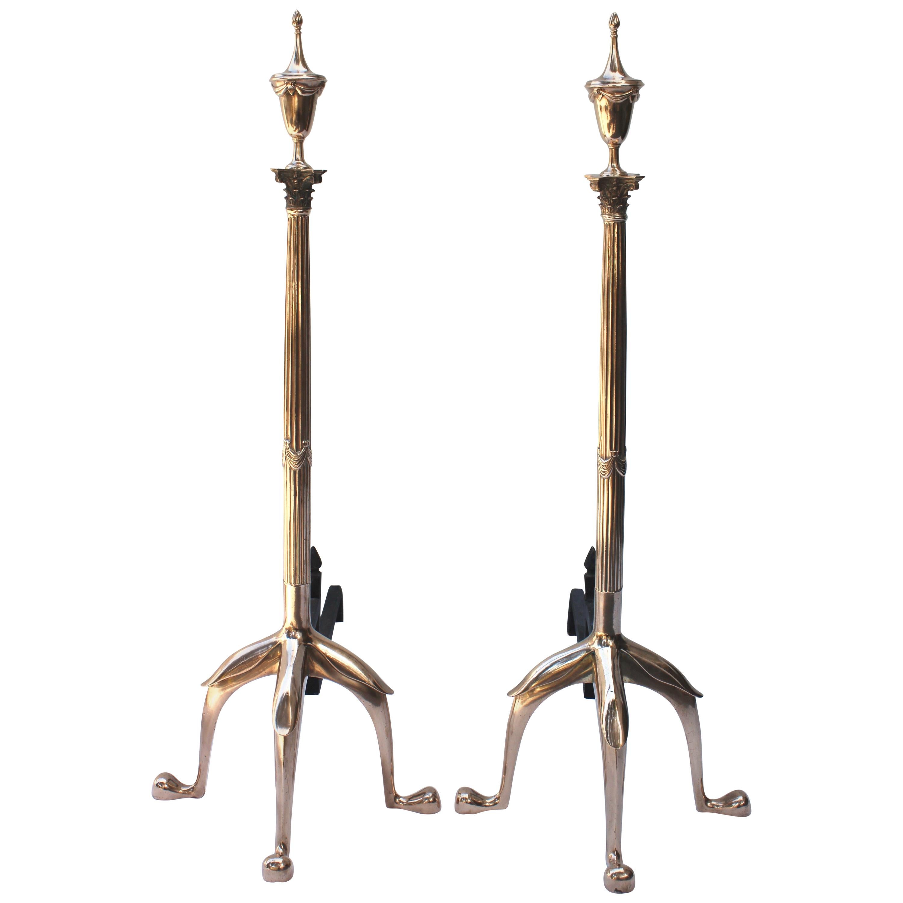 Pair of Tall Swedish Brass Andirons