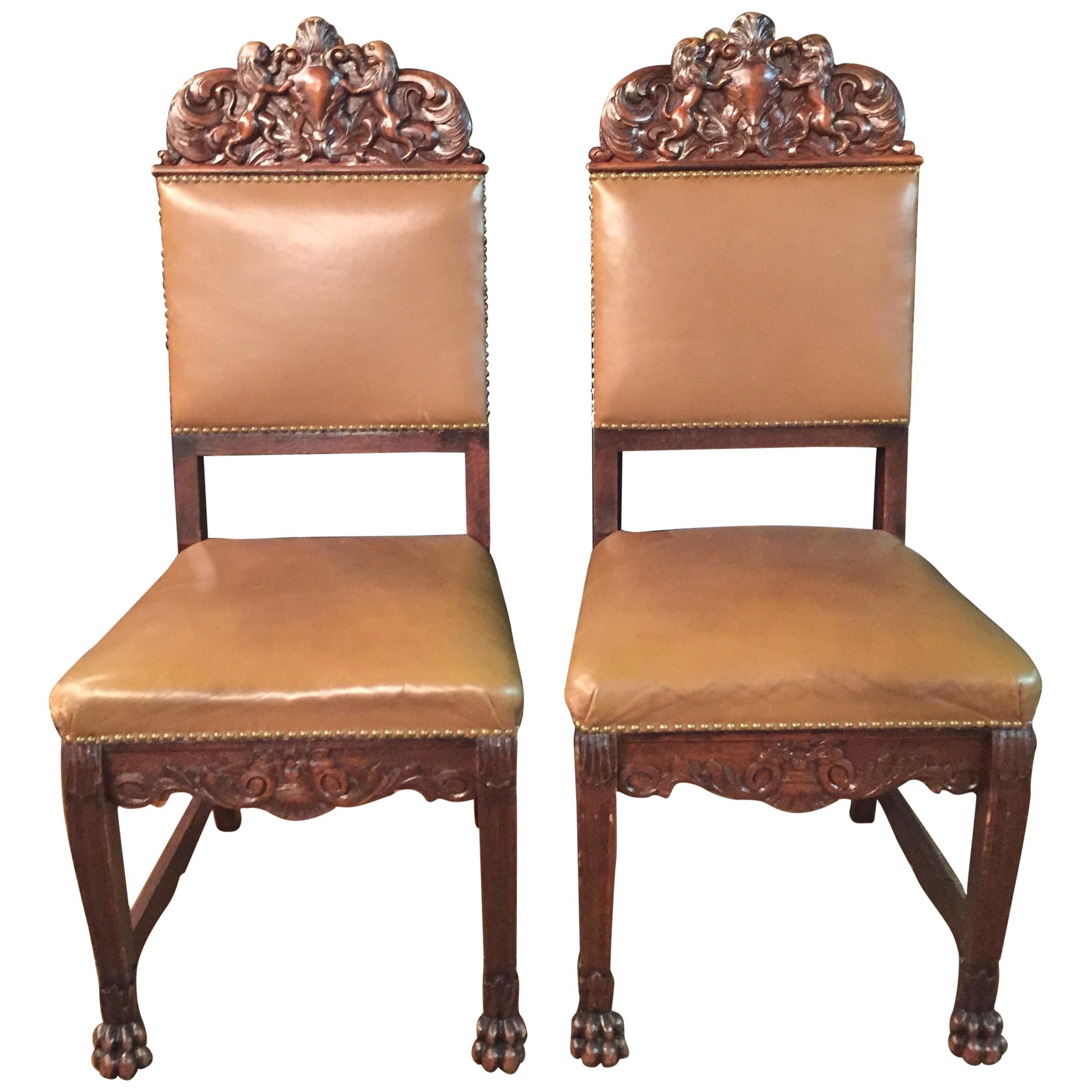 19th Century 2 Neo-Renaissance Oak Chairs