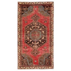 Red, Brown and Gold Handmade Wool Turkish Old Anatolian Konya Distressed Rug