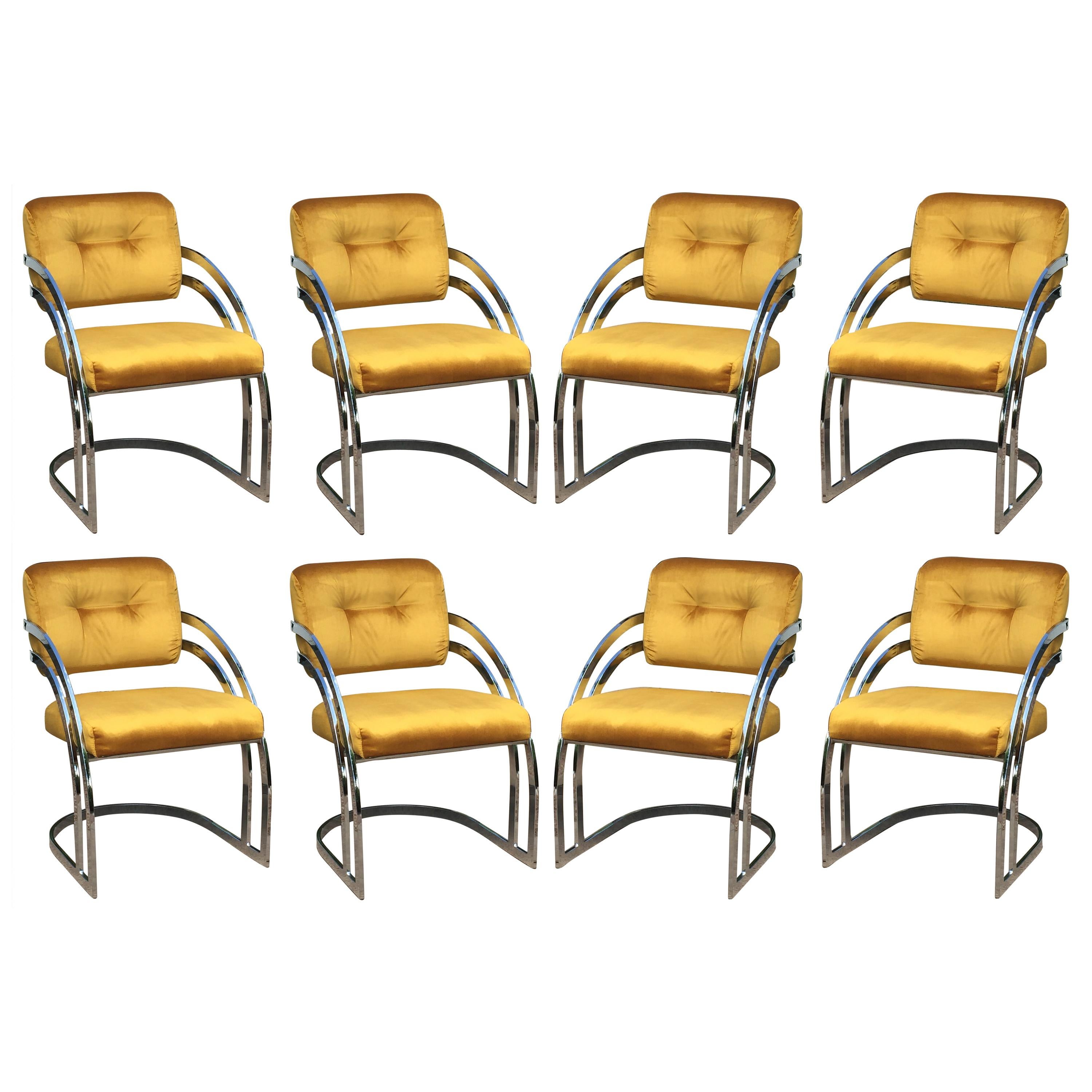 Milo Baughman Style Chrome Dining Chairs, Set of 8