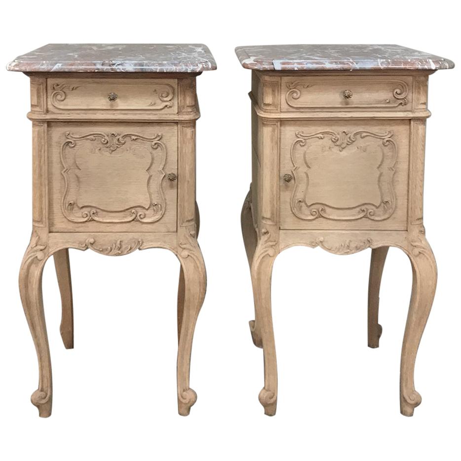Pair of 19th Century Liegoise Stripped Oak Marble Top Nightstands
