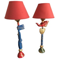 Pair of Polychrome Bronze Table Lamps by Pierre Casenove