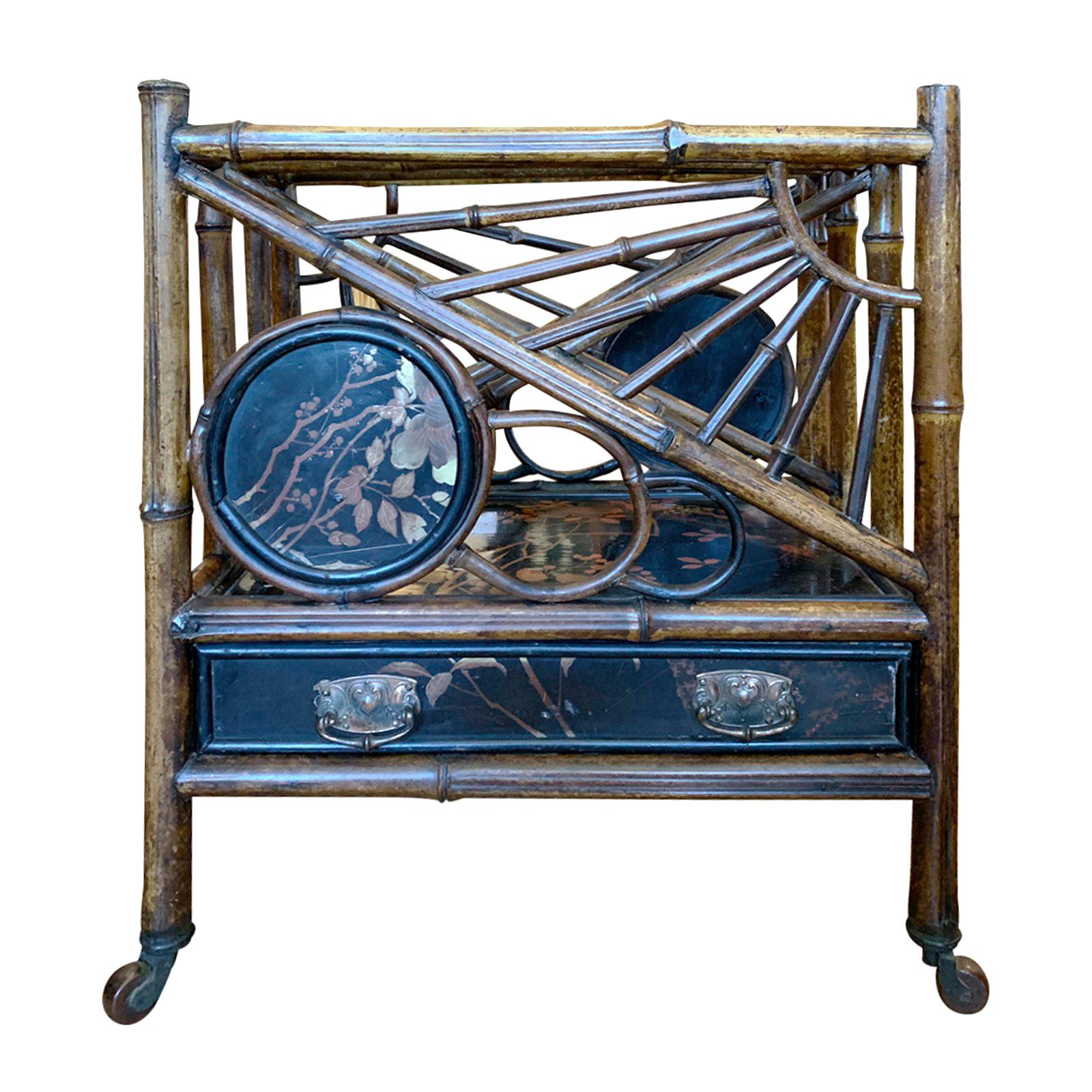 English Bamboo and Chinoiserie Rectangular Canterbury, circa 1880