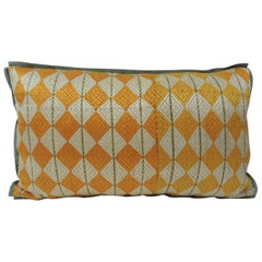 Antique 19th Century Yellow and Green “Phulkari” Artisanal Decorative Lumbar Pillow