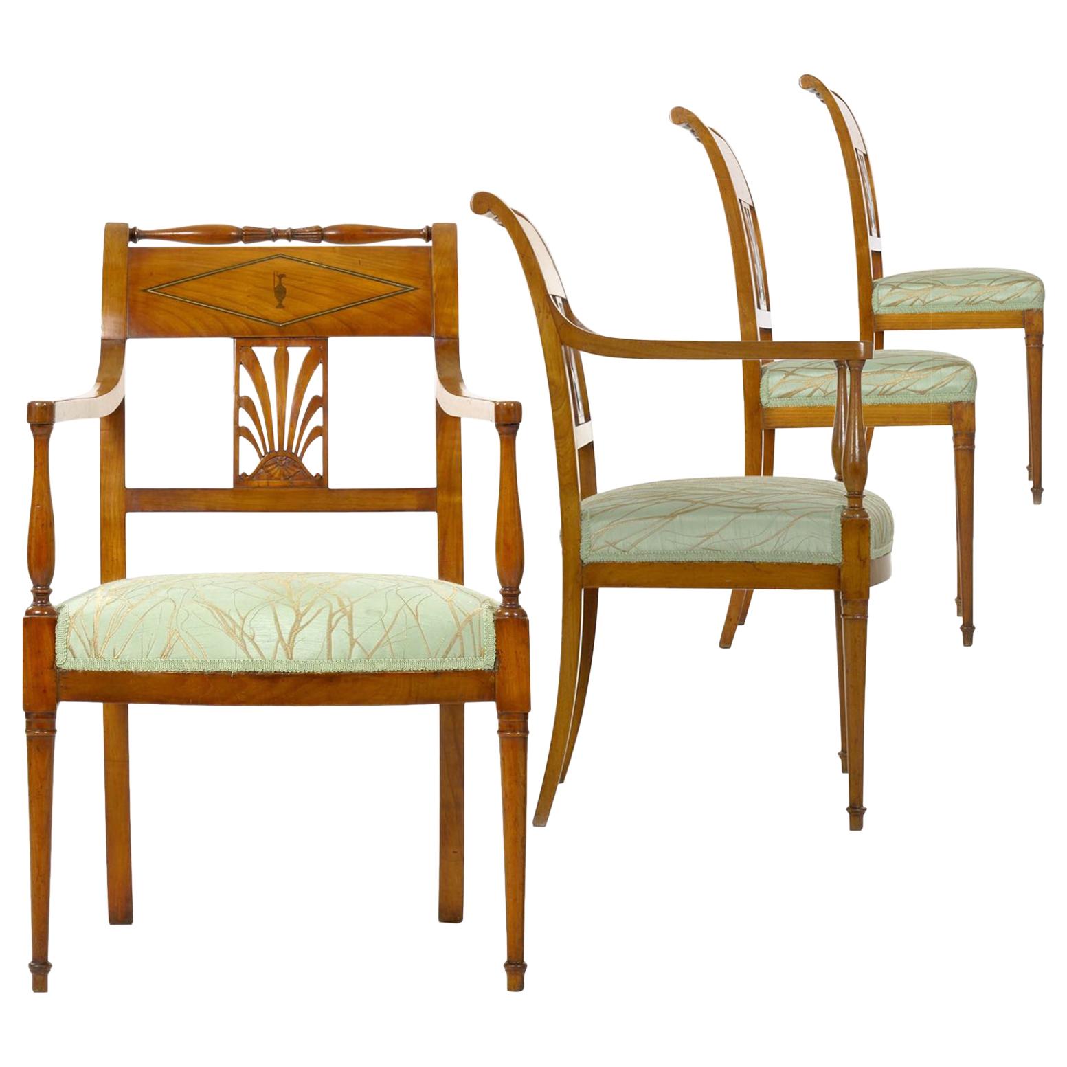 Belgian Empire Carved Fruitwood Set of Four Chairs by Jean-Joseph Chapuis