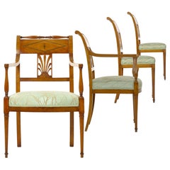 Antique Belgian Empire Carved Fruitwood Set of Four Chairs by Jean-Joseph Chapuis