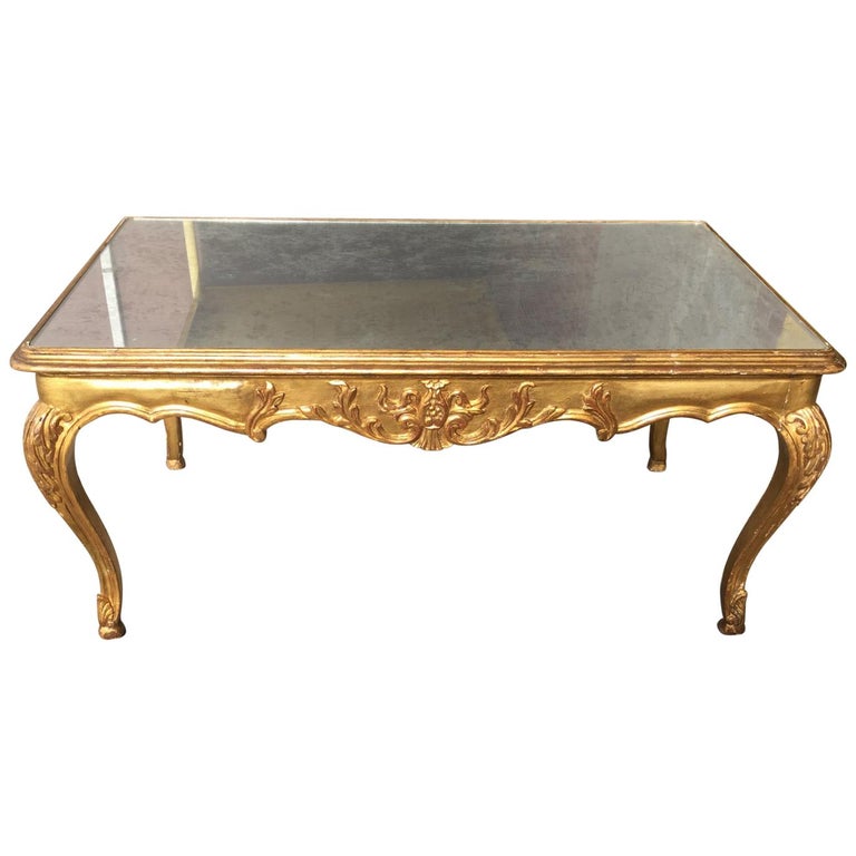 1920s French Giltwood And Antiqued Mirror Coffee Table