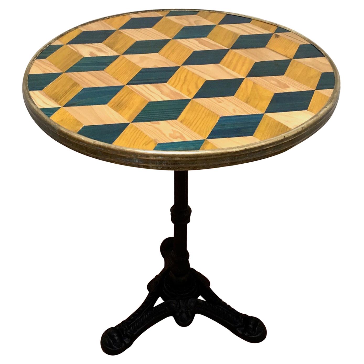 Midcentury French Inlaid Pedestal Table For Sale