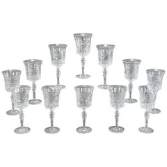 12 Stevens & Williams Hand Blown Willow Chinoiserie Crystal Water Goblets