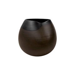 Ceramic Dented Bowl with Rust Glaze and Asymmetrical Black Lustre Lip