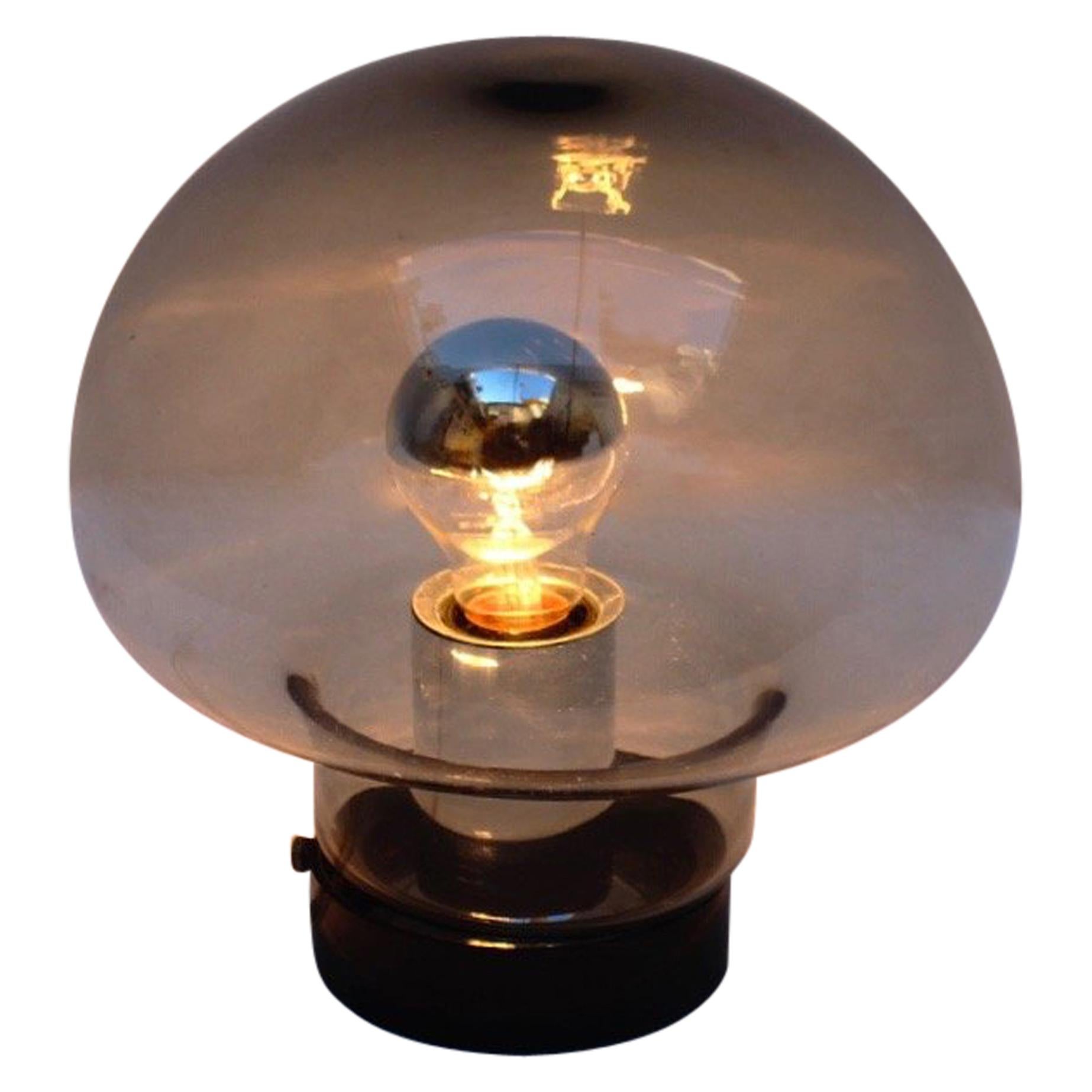 Midcentury Space Age Mushroom Smoked Glass Table Lamp, Peill & Putzler, 1960s For Sale