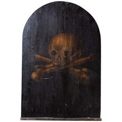 Antique English Skull and Crossbones Painted Wooden Plaque, circa 1860