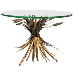 20th Century Italian Sheaf of Wheat Gilt Metal Drinks Table, Glass Top