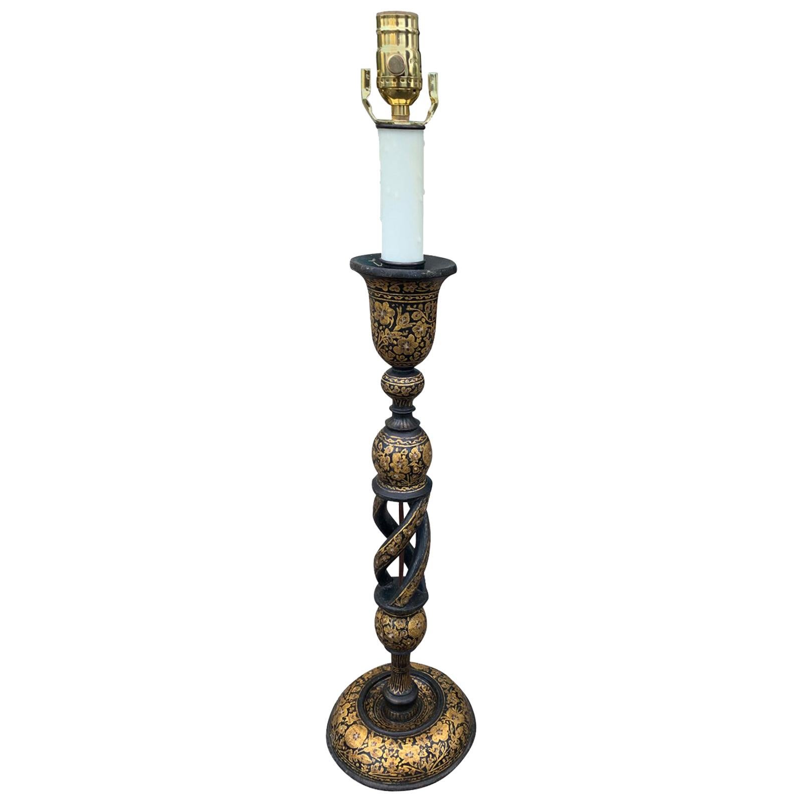 20th Century Kashmiri Candlestick Table Lamp