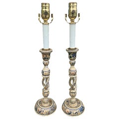 Pair of 20th Century Kashmiri Candlestick Table Lamps