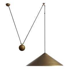 Large German Vintage Adjustable Brushed Brass Counterweight Pendant Lamp
