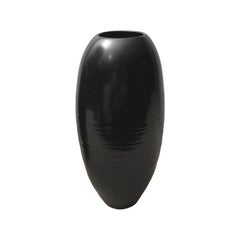 Tall Ceramic Pointed Base Ripple Vase with Black Lustre Glaze by Sandi Fellman