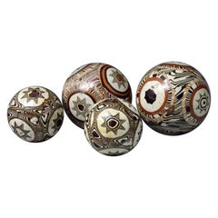 Antique Agateware Earthenware Decorative Balls Four in Total, 18th Century