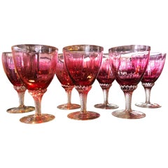 Set of 12 Cranberry Glass Goblets