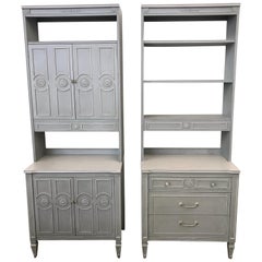 Thomasville 2-Piece Powder Blue Tall Bookcases Shelves Cabinets Furniture, Pair