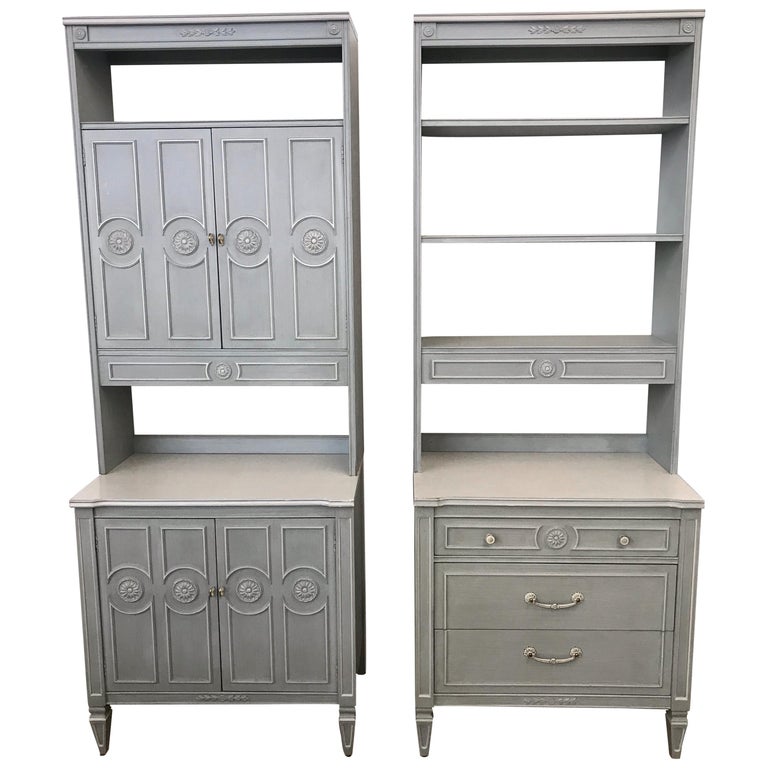 Thomasville 2 Piece Powder Blue Tall Bookcases Shelves Cabinets
