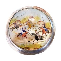 Antique 19 Century Indo-Persian Pill Box Featuring a Polo Game