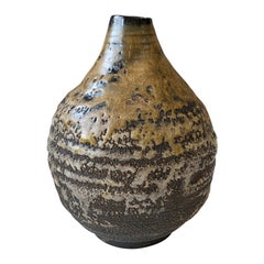 Gold and Dark Brown Stoneware Vase, American Ceramic Artist Peter Speliopoulos