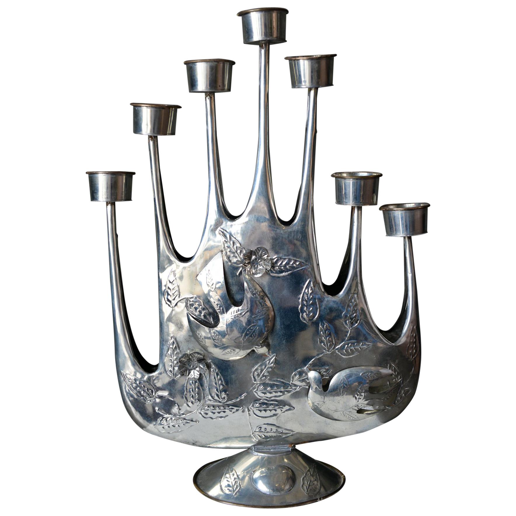 Brutalist Tin Candelabra by Artist Gene Byron, circa 1965