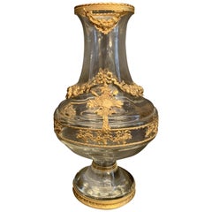 Wonderful French Ormolu Doré Bronze Swag Mounted Crystal Pedestal Flower Vase