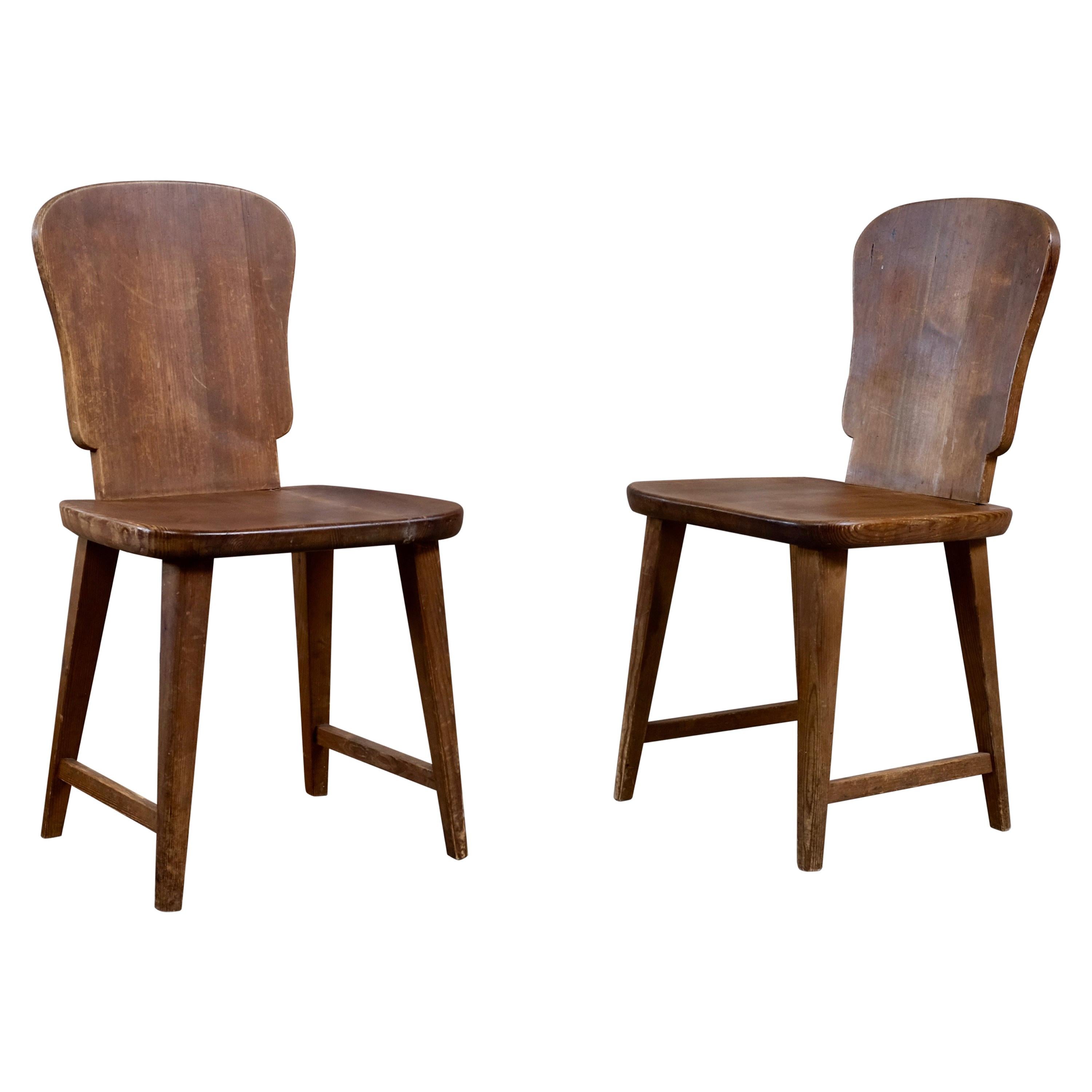 Rare Set of 6 Swedish Pine Chairs, 1940s