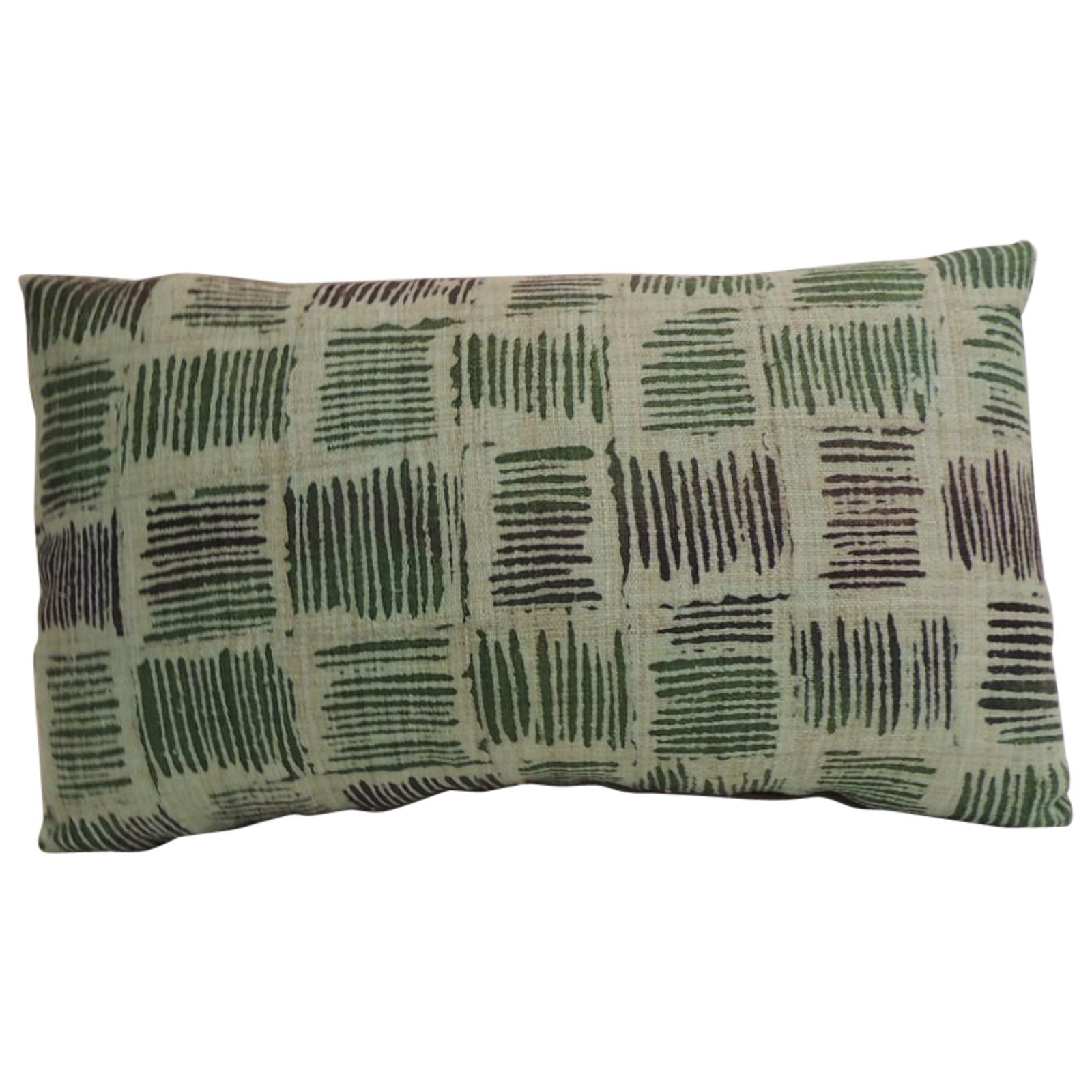 Vintage Hand Blocked Green and Brown Decorative Lumbar Pillow