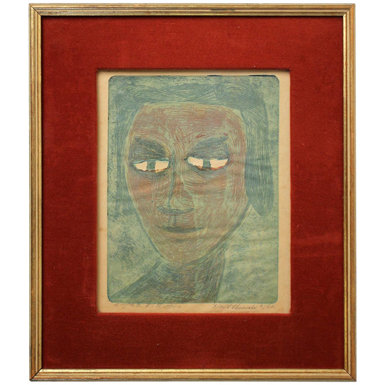 Modernist Don Shoemaker "El Rostro" Signed Color Etching Limited Edition of 22 For Sale