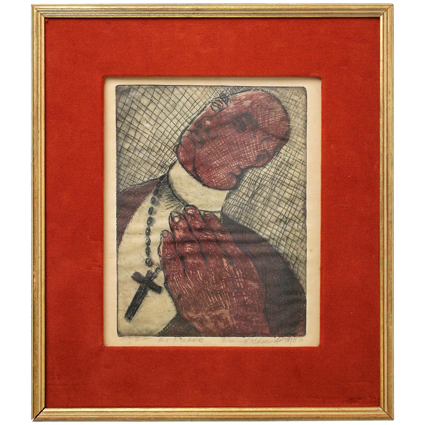 Modernist Don Shoemaker "El Padre" Signed Color Etching Limited Edition of 22 For Sale