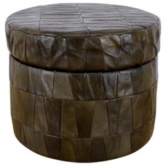 Retro Dark Olive Patchwork Leather Storage Ottoman by De Sede