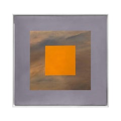 Vintage Large Midcentury Modernist Abstract Square Painting in Orange and Lavender