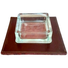Jacques Adnet Leather and Glass Catchall