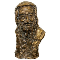 Buste d'érudit juif en bronze Rabbin Sculpture de Table Signée Monyo