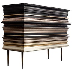 Contemporary Satin Silver and Darkened Wood Moldings Dresser by Luis Pons