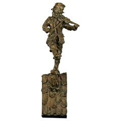 Cantilever Bronze Fiddler on the Roof Table Sculpture Signed Monyo