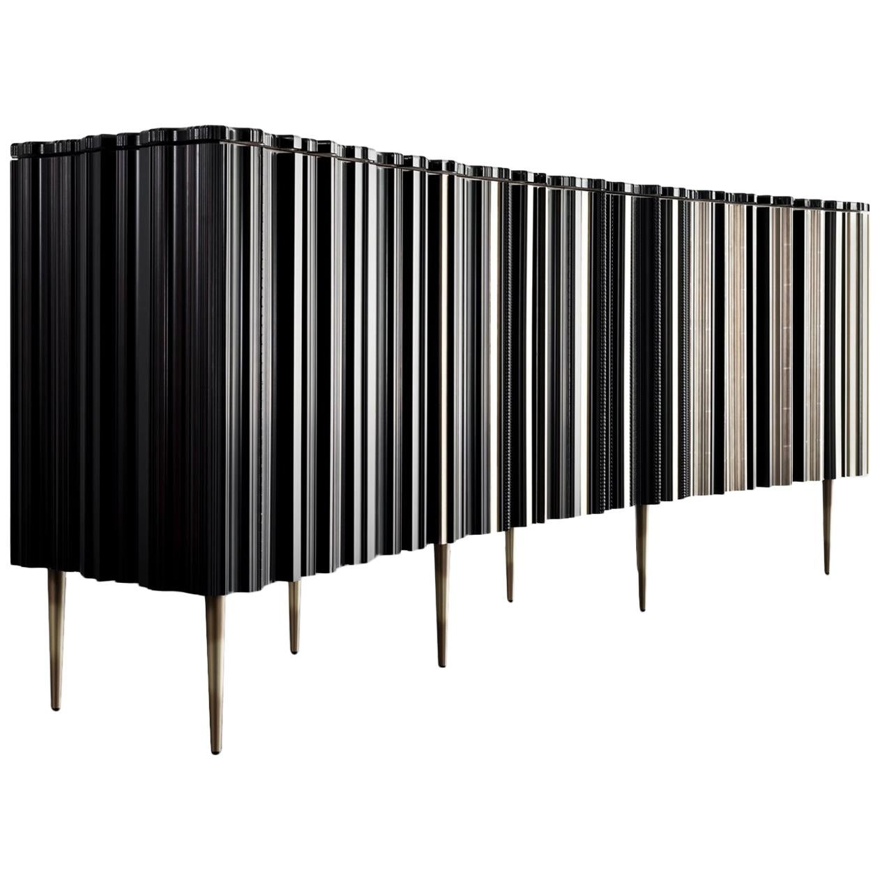 Contemporary Crafted Silver and Darkened Wood Molding Sideboard by Luis Pons For Sale