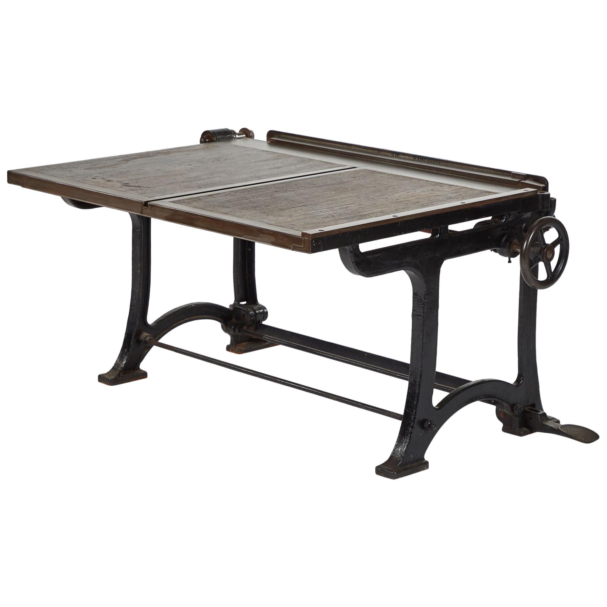 Adjusting Drafting Table in Iron with Mahogany Top