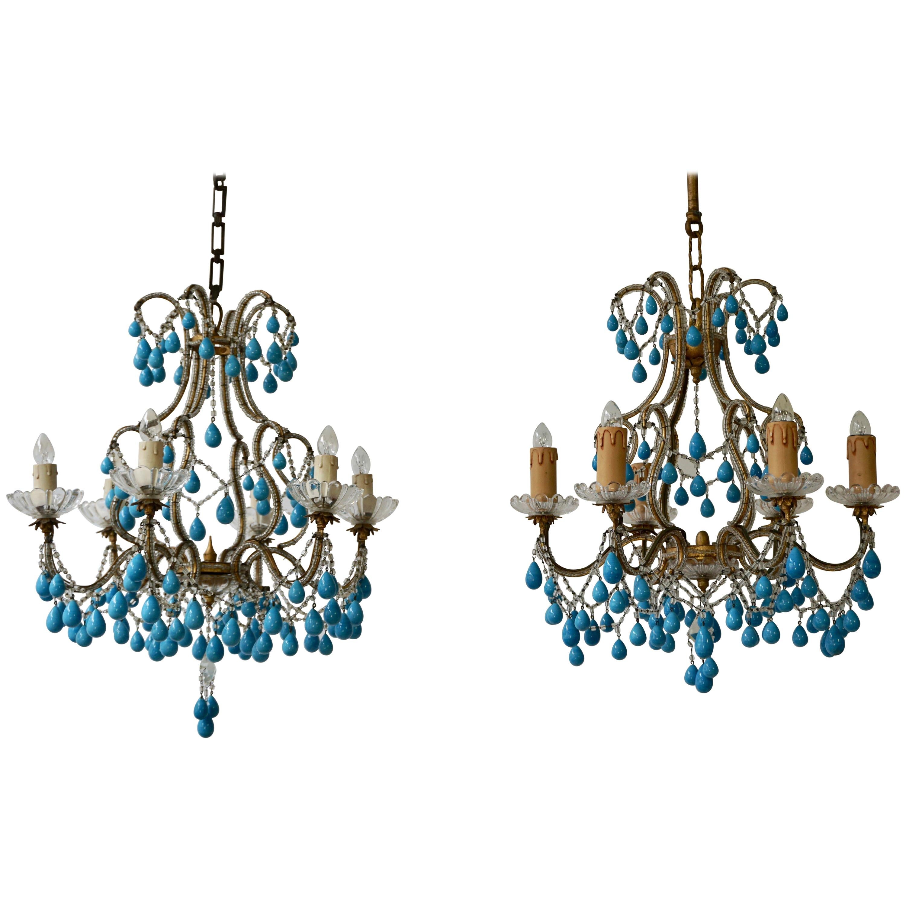 Pair of Elegant Italian Chandeliers with Turquoise Stone For Sale